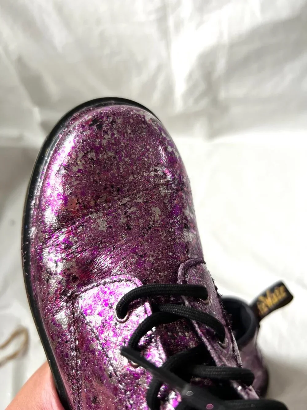 Dr Martens Boots 1460 Y metallic purple pink leather youth size 6 combat zip up